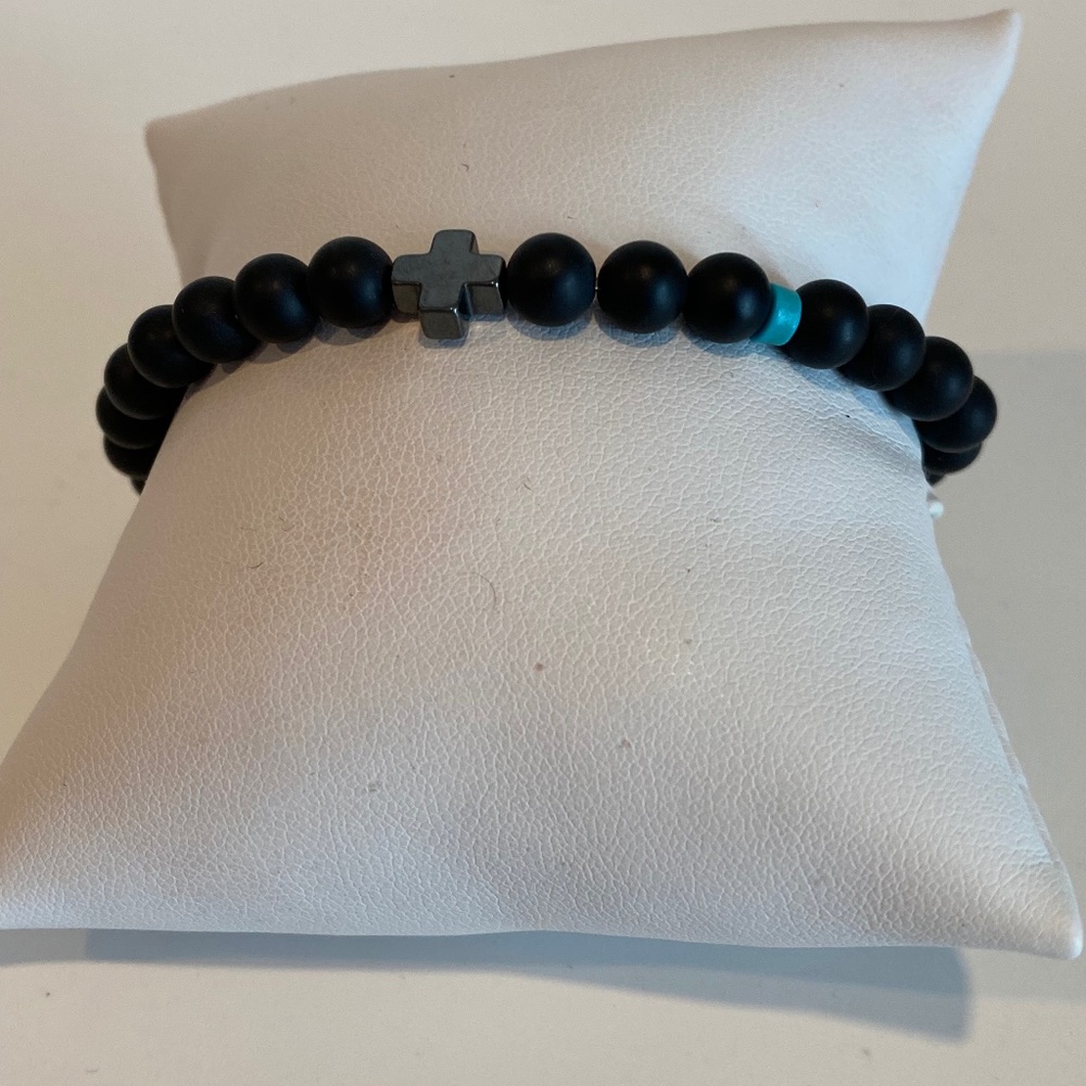 Men’s lava rock and turquoise streach bracelet